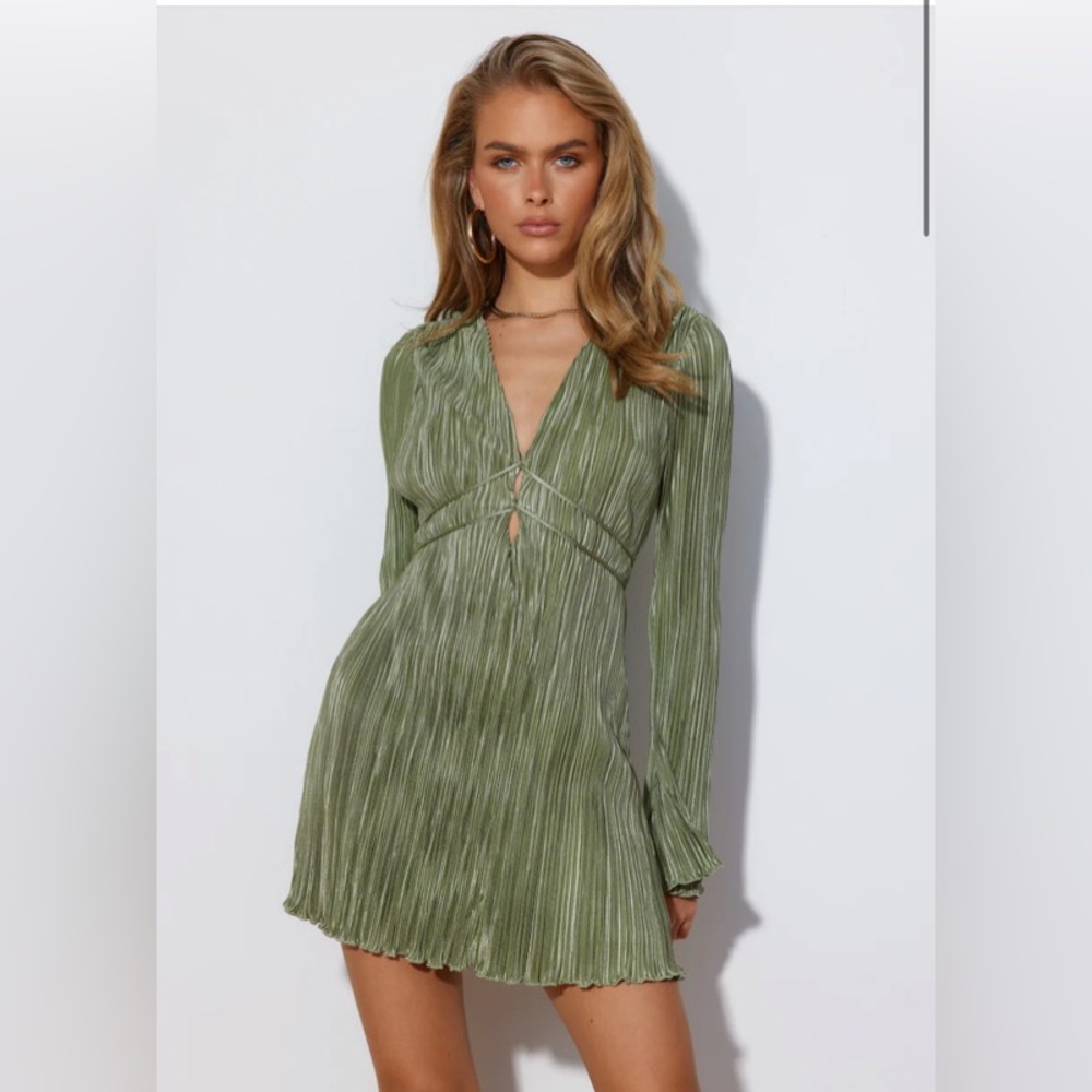 New Hello Molly HORIZONS MEET PLISSE DRESS SAGE Size Small